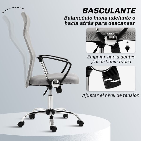 HOMCOM Síťová kancelářská židle s houpací funkcí a otočným mechanismem s nastavitelnou výškou, prodyšným opěradlem a sedákem, nosnost 120 kg, pro stud