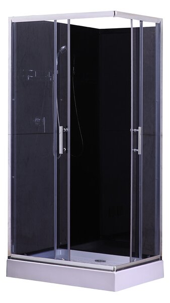 SAVANA - Sprchový kout LIVIA BLACK PLUS, obdélníkový, 100 x 80, chromový profil, grafitové sklo, zadní část černá, vanička, bez stříšky