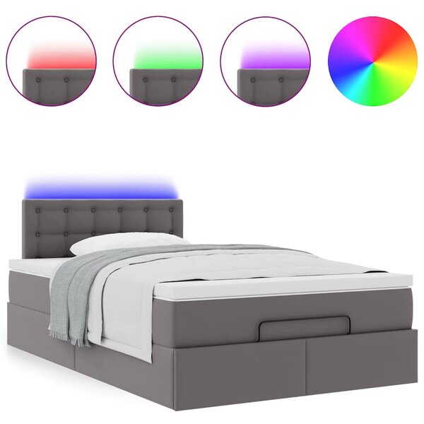 Osmanská postel s matracemi & LED šedá 120x190cm umělá kůže 3312145