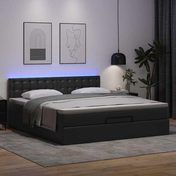 Osmanský postel s matracemi&LED černá 160x200cm umělá kůže 3312162