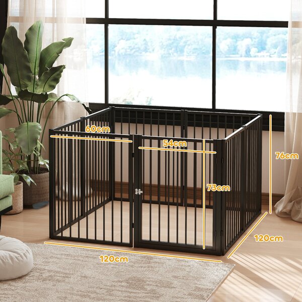PawHut Psí Park Ohrady pro psy 8 panelů 60x76 cm pro malé a střední plemena, ocelový korál pro interiér i exteriér, černý | Aosom