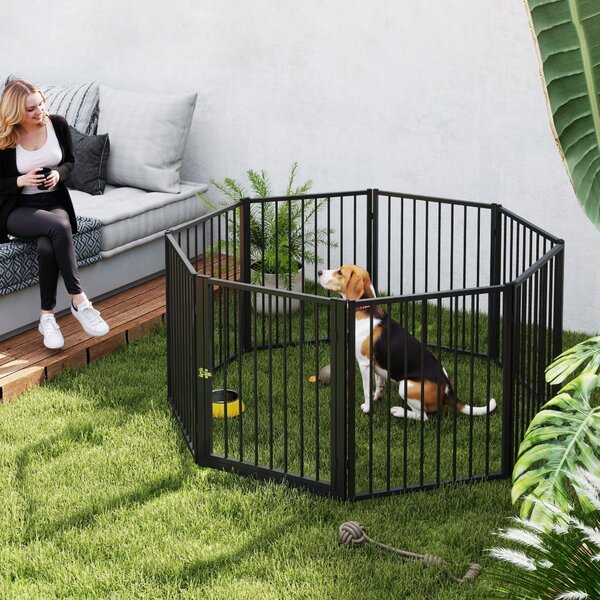 PawHut Psí Park Ohrady pro psy 8 panelů 60x76 cm pro malé a střední plemena, ocelový korál pro interiér i exteriér, černý | Aosom