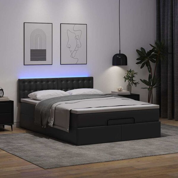 Osmanský postel s matracemi&LED černá 140x200cm umělá kůže 3312157