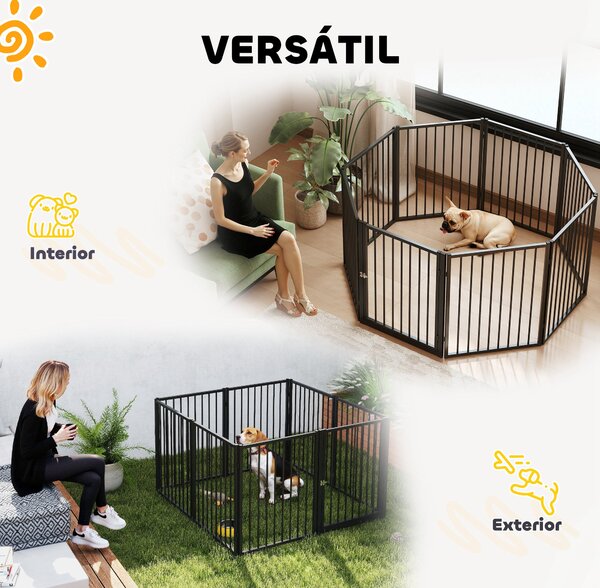 PawHut Psí Park Ohrady pro psy 8 panelů 60x76 cm pro malé a střední plemena, ocelový korál pro interiér i exteriér, černý | Aosom