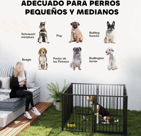 PawHut Psí Park Ohrady pro psy 8 panelů 60x76 cm pro malé a střední plemena, ocelový korál pro interiér i exteriér, černý | Aosom