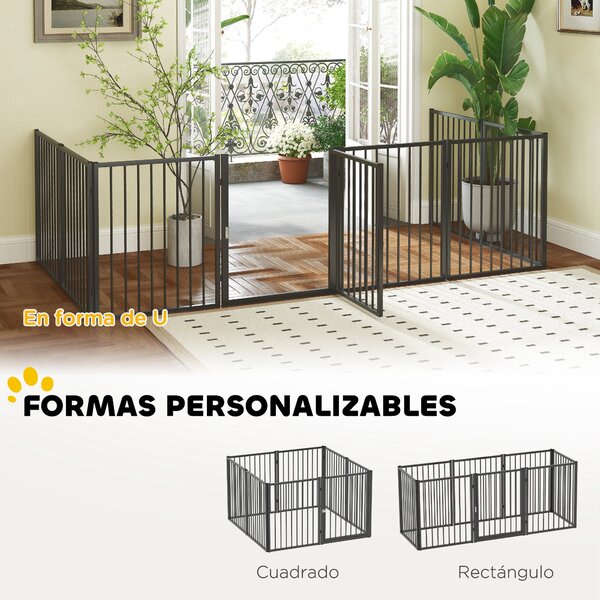 PawHut Psí Park Ohrady pro psy 8 panelů 60x76 cm pro malé a střední plemena, ocelový korál pro interiér i exteriér, černý | Aosom