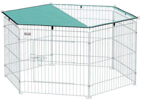 PawHut Ohrádka pro psy 6 panelů 59x60 cm Skládací kovový plot pro domácí mazlíčky s dveřmi a zámkem a stříškou pro zahradu a terasu | Aosom