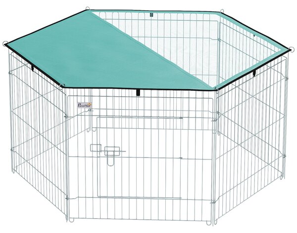 PawHut Ohrádka pro psy 6 panelů 59x60 cm Skládací kovový plot pro domácí mazlíčky s dveřmi a zámkem a stříškou pro zahradu a terasu | Aosom