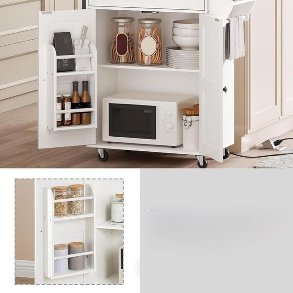 Pojízdný kuchyňský vozík s prodlužovacím kabelem Vasagle Marley 65 cm bílý/dub přírodní
