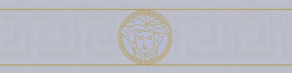 Vliesové bordury na zeď Versace III 93522-5, rozměr 5 m x 13 cm, hlava medúzy zlato-stříbrná s řeckým klíčem, A.S. Création