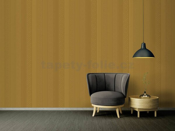 Vliesové tapety na zeď Versace III 93524-2, rozměr 10,05 m x 0,70 m, řecký klíč zlatý s pruhy, A.S. Création
