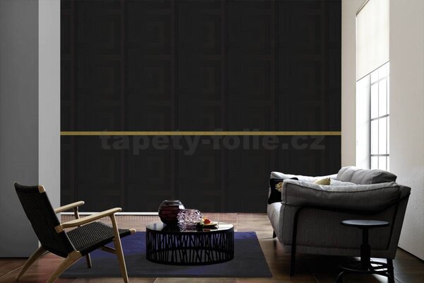 Vliesové bordury na zeď Versace III 93526-2, rozměr 5 m x 5 cm, hlava medúzy s řeckým klíčem zlatá, A.S. Création