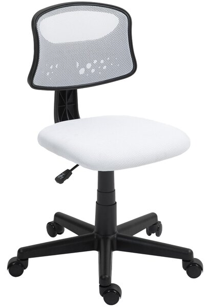 HOMCOM Ergonomická kancelářská židle bez opěrek s síťovinou, otáčecí, nastavitelná výška, nosnost 120 kg, bílá | Aosom
