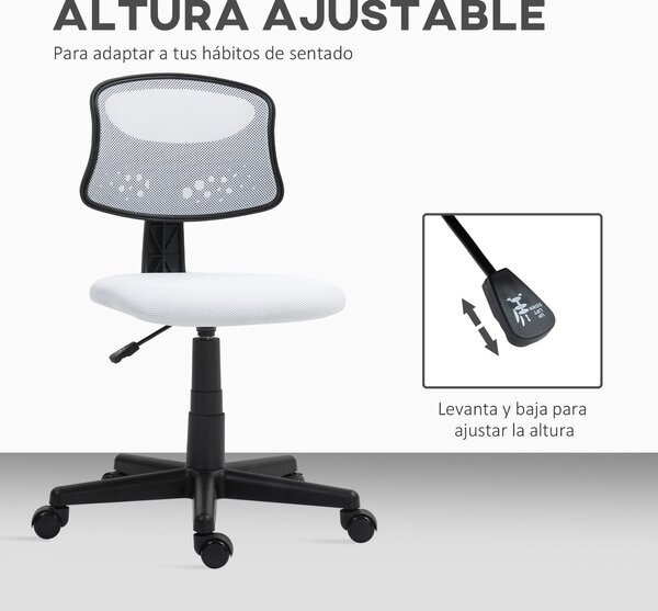 HOMCOM Ergonomická kancelářská židle bez opěrek s síťovinou, otáčecí, nastavitelná výška, nosnost 120 kg, bílá | Aosom