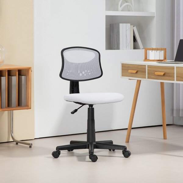 HOMCOM Ergonomická kancelářská židle bez opěrek s síťovinou, otáčecí, nastavitelná výška, nosnost 120 kg, bílá | Aosom
