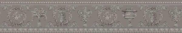Vliesové bordury na zeď Versace III 34305-3, rozměr 5 m x 9 cm, barokní květinový vzor hnědo-stříbrný, A.S. Création