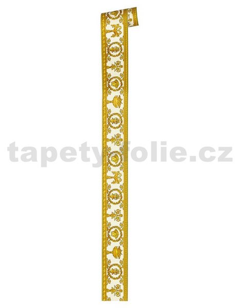 Vliesové bordury na zeď Versace III 34305-2, rozměr 5 m x 9 cm, barokní květinový vzor bílo-zlatý, A.S. Création