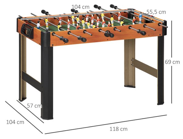 HOMCOM Dětský Stůl na Stolní Fotbal od 7 Let Dřevěný Stůl na Stolní Fotbal 118x104x69 cm se 2 Míčky, 8 Rukojetěmi, 2 Skóre a 22 Hráči pro Rodinné Osla