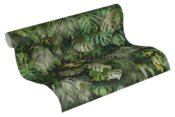 Vliesové tapety na zeď Greenery 37280-2, rozměr 10,05 m x 0,53 m, palmové listy a listy Monstera zelené, A.S. Création