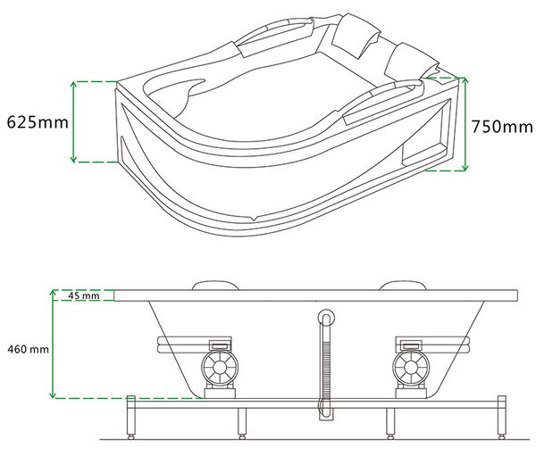 BPS-koupelny Hydromasážní vana HYD-NO-VE761L 180x120 LEVÁ s ohřevem vody