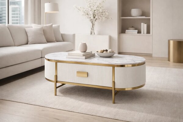 LivinHill Konferenční stolek Stilig ST380C 124 cm zlatý/bílý mramor