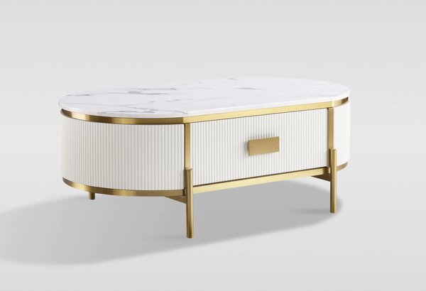 LivinHill Konferenční stolek Stilig ST380C 124 cm zlatý/bílý mramor