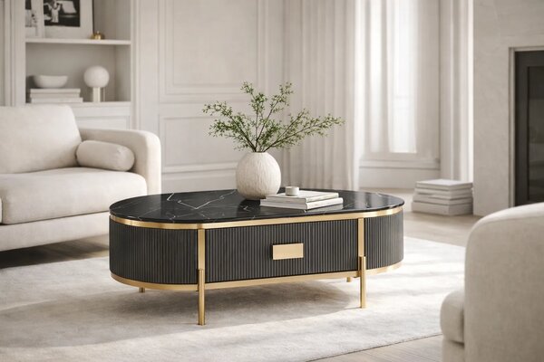 LivinHill Konferenční stolek Stilig ST380A 124 cm zlatý/černý mramor