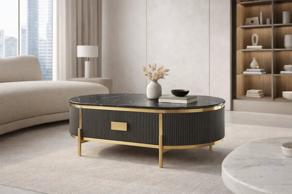 LivinHill Konferenční stolek Stilig ST380A 124 cm zlatý/černý mramor