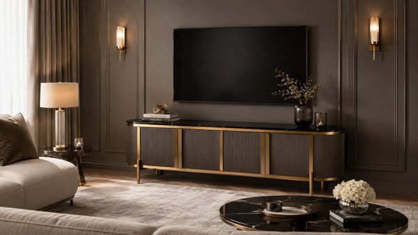 LivinHill TV stolek Stilig ST382A 200 cm černý mramor/zlatý