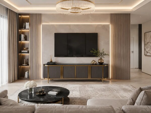 LivinHill TV stolek Stilig ST382A 200 cm černý mramor/zlatý