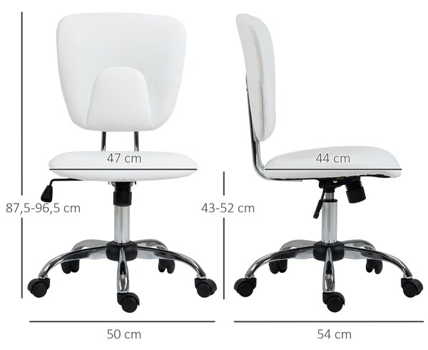 Vinsetto kancelářská židle bez opěrek pro studenty s nastavitelnou výškou a funkcí náklonu, nosnost 120 kg, 50x54x87,5-96,5 cm Bílá | Aosom