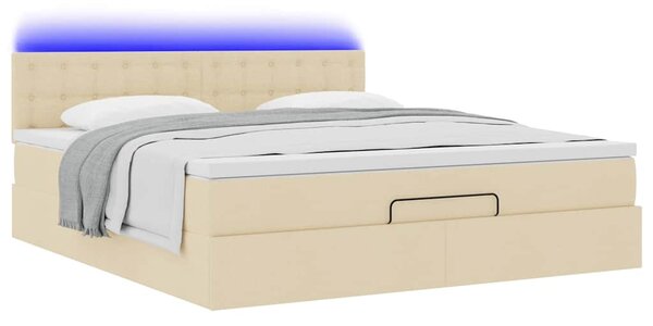 Osmanská postel s matrací & LEDs krémová 180x200cm látka 3312497