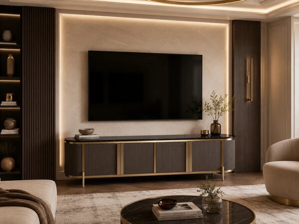 LivinHill TV stolek Stilig ST382A 200 cm černý mramor/zlatý