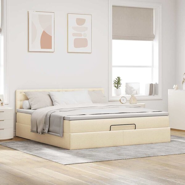 Osmanská postel s matrací & LEDs krémová 180x200cm látka 3312497