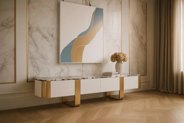 LivinHill TV stolek Stilig ST922 200 cm bílý/zlatý/mramor