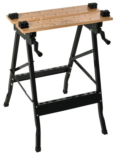 Skládací přenosný pracovní stůl HOMCOM s nastavitelnými bambusovými a ocelovými deskami 150 kg nosnost 63,5x60,5x78 cm Přírodní dřevo a černá | Aosom