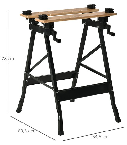 Skládací přenosný pracovní stůl HOMCOM s nastavitelnými bambusovými a ocelovými deskami 150 kg nosnost 63,5x60,5x78 cm Přírodní dřevo a černá | Aosom