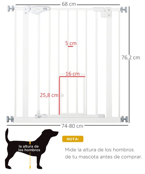 PawHut Ochranná brána pro domácí zvířata - Rozšiřitelná brána s malými zámkovými dveřmi a dvojitým zámkovým systémem pro dveře, chodby a schodiště 74-