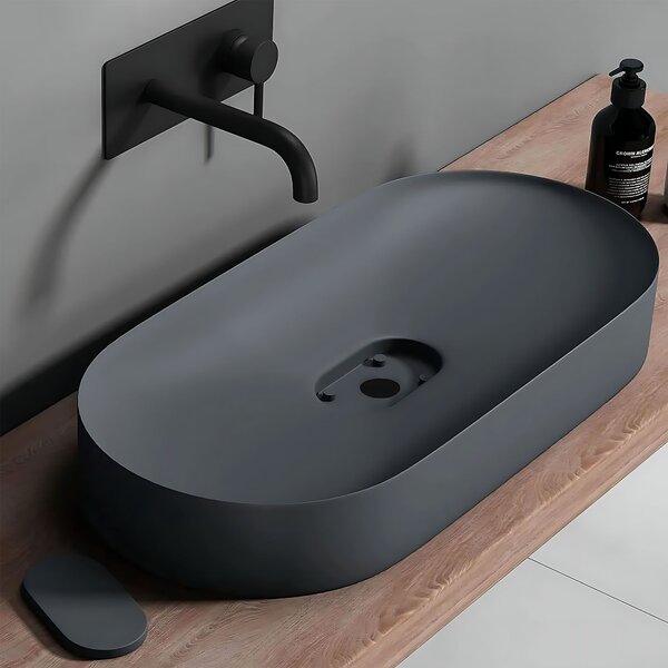 Rea Iris, umyvadlo na desku z konglomerátu 700x355x105 mm, šedá matná, REA-U4306