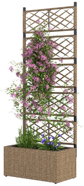 Outsunny Ratanový Květináč s Trellisem - Velký Exteriérový Květináč s Trellisem, 2 Odnímatelné Květináče pro Popínavé Rostliny na Zahradu, Terasu, neb