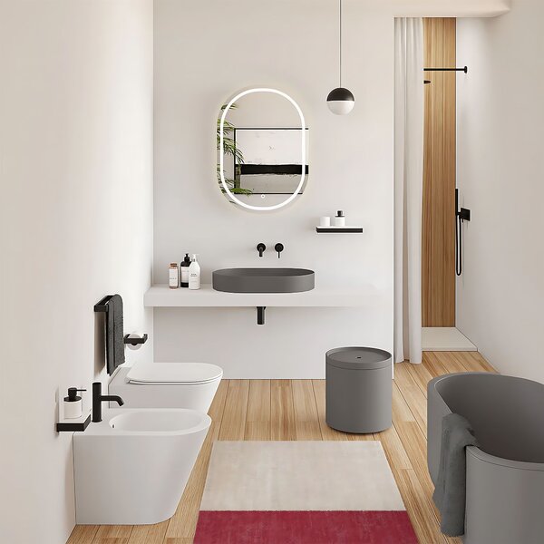 Rea Iris, umyvadlo na desku z konglomerátu 700x355x105 mm, šedá matná, REA-U4306