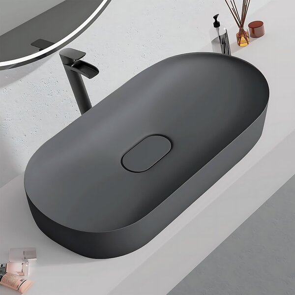 Rea Iris, umyvadlo na desku z konglomerátu 700x355x105 mm, šedá matná, REA-U4306