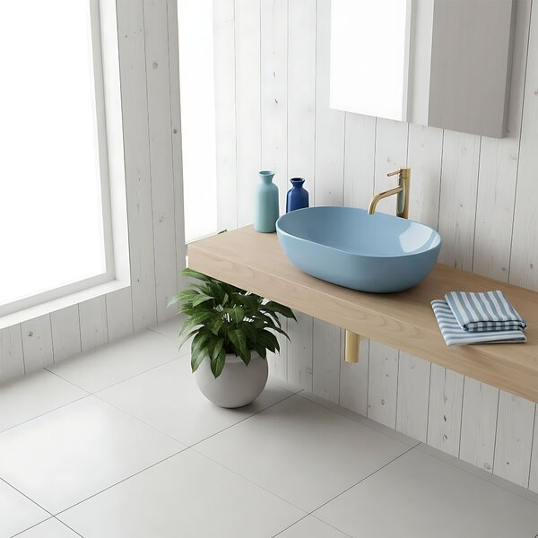 Rea Lisa, umyvadlo na desku 490x350x140 mm, světle modrá lesklá, REA-U6620