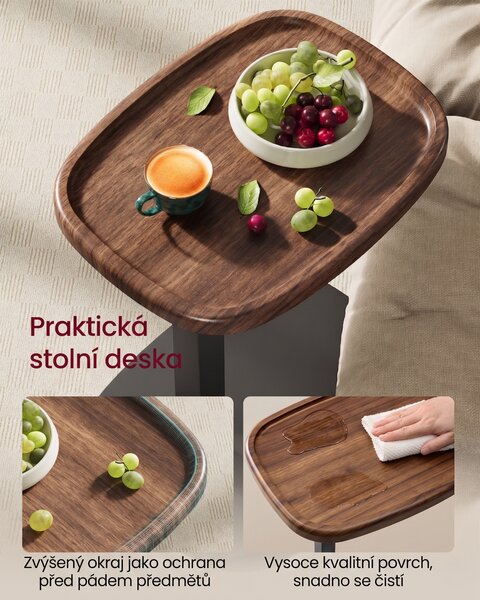 SONGMICS Výškově nastavitelný odkládací stolek Vasagle Cujo 40 cm černý/ořech