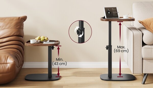 SONGMICS Výškově nastavitelný odkládací stolek Vasagle Cujo 40 cm černý/ořech