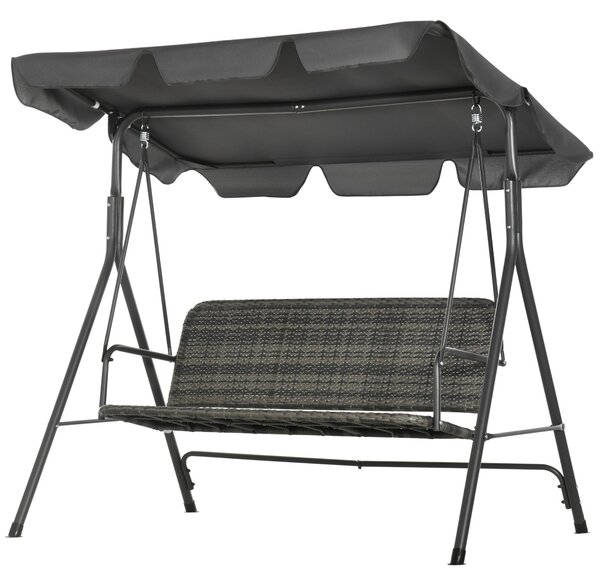 Outsunny zahradní houpačka pro tři osoby s nastavitelnou stříškou, sedadlo z PE ratanu a opěrkami na balkón, terasu, patio, nosnost 240 kg, 167x112x15