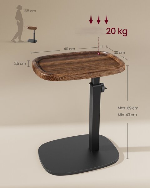 SONGMICS Výškově nastavitelný odkládací stolek Vasagle Cujo 40 cm černý/ořech