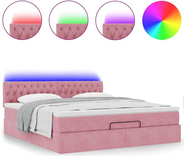 Osmanská postel s matrací & LED růžová 180x200cm samet 3312715