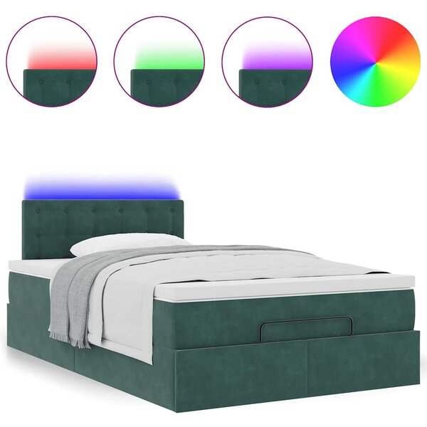 Osmanská postel s matrací & LED tmavě zelená 120x190cm samet 3312755