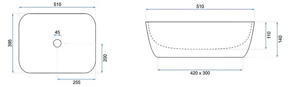 Rea Freja, umyvadlo na desku 512x396x137mm, imitace kamene-travertin matný, REA-U6689